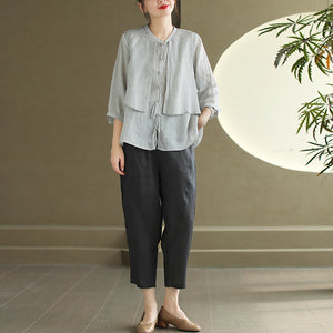 Quần baggy linen lửng lưng thun hai túi sau kiểu lệch - NU10299