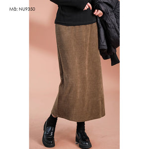 Chân váy nhung retro lưng thun xẻ tà sau - NU9349