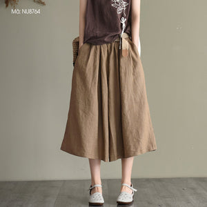 Quần baggy lửng linen lưng thun ống rộng kèm thắt lưng - NU8763