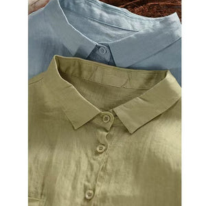Áo sơ mi linen sát nách cổ đức hai túi vuông - A935