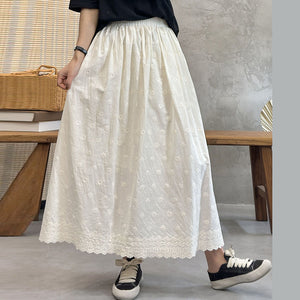 Chân váy linen lưng thun thêu hoa mặt trời - NU10186