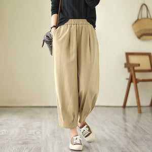Quần baggy lưng thun một màu xếp ly gấu - NU9684