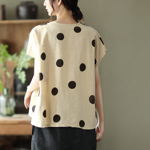 Áo T-shirt linen ngắn tay cổ V chấm bi - NU8683