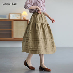 Chân váy linen lưng thun dây rút kiểu xếp tầng - NU10322