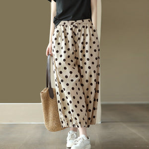 Quần baggy linen lưng thun ống xếp ly chấm bi - NU8971