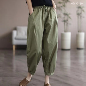 Quần baggy lửng lưng thun dây rút hai túi - Q149