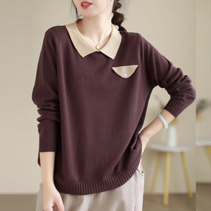 Áo len đan dài tay cổ pipi lệch màu - NU9340