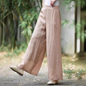 Quần baggy linen lưng thun ống rộng hai khuy nhỏ - NU10053