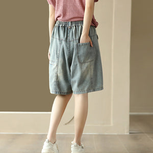 Quần sooc denim lưng thun form rộng một túi sau - NU8851