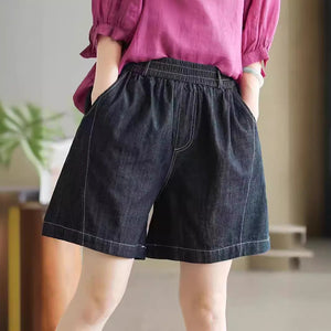 Quần sooc denim lưng thun một túi sau chỉ nổi - NU10501