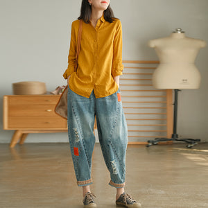Áo sơ mi linen dài tay cổ đức đơn sắc - NU9726