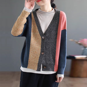 Áo khoác len cardigan dài tay cổ V những mảng màu - NU9224