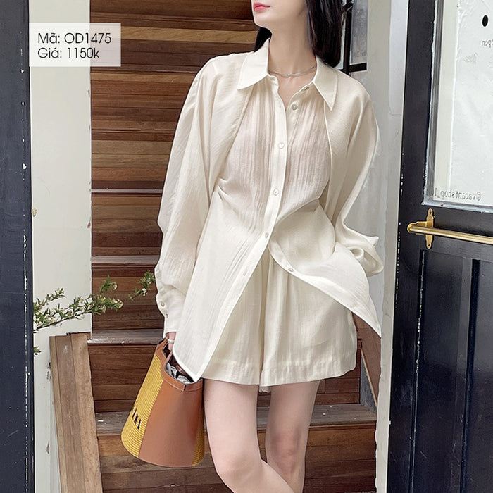 Bộ đồ gồm áo sơ mi cánh dơi cổ đức dài tay và quần sooc - OD1474