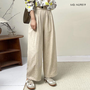 Quần baggy linen lưng thun ống rộng đính khuy - NU9818