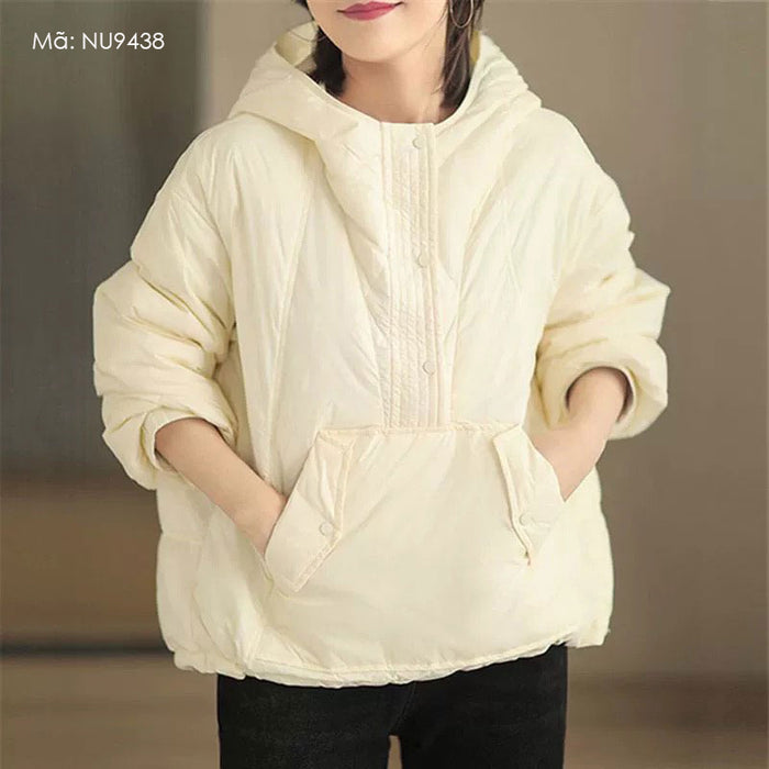 Áo hoodies lông vũ dài tay hai túi chéo khuy cài - NU9438