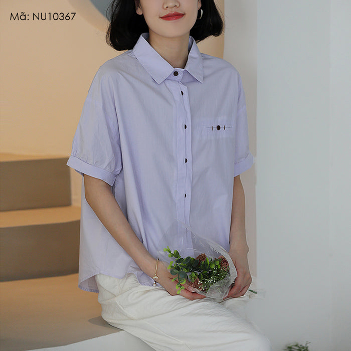 Áo sơ mi ngắn tay cổ đức kiểu giấu khuy một túi - NU10366