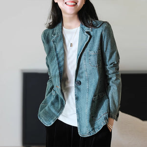 Áo khoác denim dài tay cổ vest một khuy - NU9223