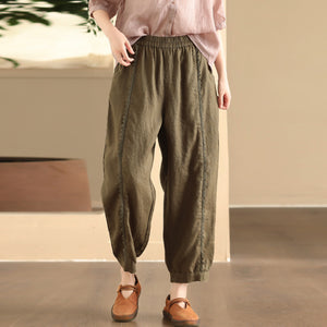 Quần baggy linen lửng thêu ren ống bo - Q253