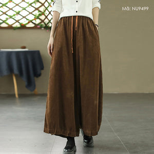 Quần baggy nhung tăm lưng thun dây rút ống rộng hai túi chéo - NU9498