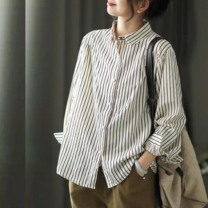 Áo sơ mi linen dài tay cổ đức kẻ sọc - NU10050