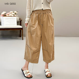 Quần baggy lửng lưng thun ống rộng hai túi chéo - Q001