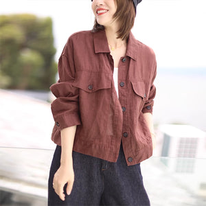 Áo khoác linen dài tay cổ đức hai túi lớn vạt bằng - NU9171