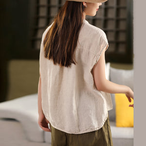 Áo sơ mi linen sát nách cổ trái tim một túi - A806