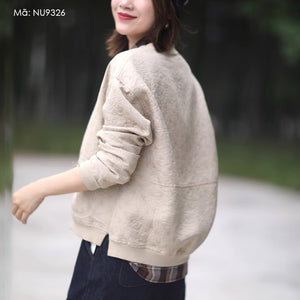 Áo khoác bóng chày dài tay hoa văn retro dập nổi - NU9325