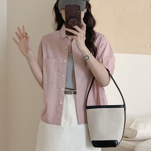 Áo sơ mi Slim Fit ngắn tay cổ đức hai túi - NU10073