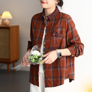 Áo sơ mi dài tay cổ đức kẻ caro túi lệch - A790