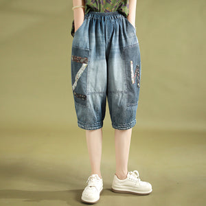 Quần baggy lửng denim lưng thun chần chữ Z - NU8903