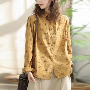 Áo sơ mi linen dài tay cổ đức in hoa lá li ti - NU9776