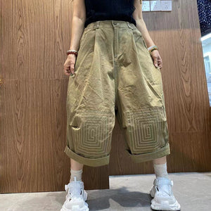 Quần baggy lửng lưng thun vá vòng soáy vuông - NU10339