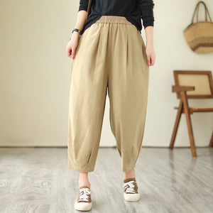 Quần baggy lưng thun một màu xếp ly gấu - NU9684