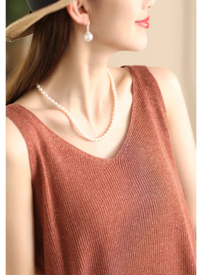 Áo T-shirt sát nách cổ V dệt kim - NU10163