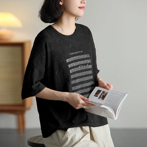 Áo T-shirt ngắn tay cổ tròn in bản nhạc - NU10223