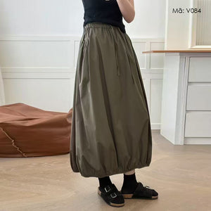 Chân váy linen lưng thun dây rút kiểu alibaba - V083
