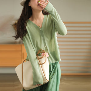 Áo khoác len cardigan dệt kim dài tay cổ V - NU9017