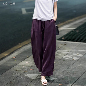 Quần baggy linen lưng thun dây rút ống đứng túi chéo - Q268