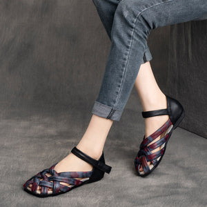 Giày da sandal retro đế bằng - OD2294
