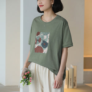 Áo T-shirt ngắn tay cổ tròn in hoa trừu tượng - NU10136