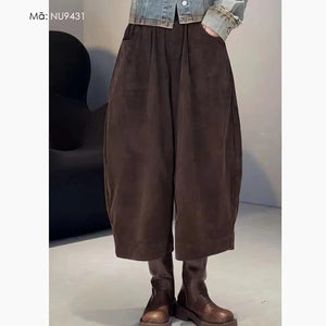 Quần baggy nhung lưng thun ống rộng đơn sắc - NU9430