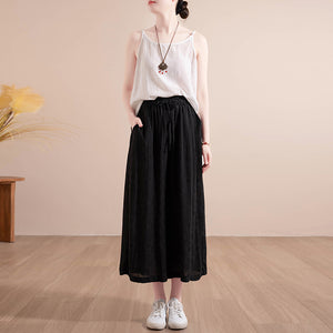 Quần baggy linen lưng thun ống rộng in đồng màu - NU10124