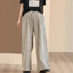 Quần baggy lưng thun dây rút ống rộng kẻ sọc đứng - NU10455
