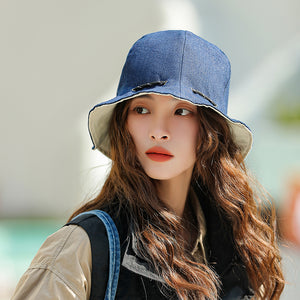 Mũ denim retro vành rộng dây rút - M018