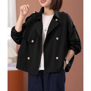 Áo khoác retro dài tay cổ vest kiểu hai hàng khuy - NU9320