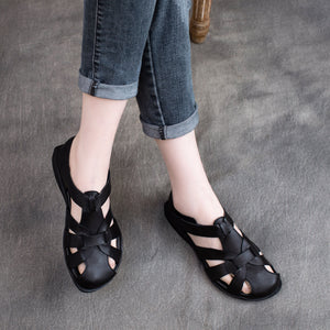 Giày da sandal retro đế bằng quai dán - OD2306