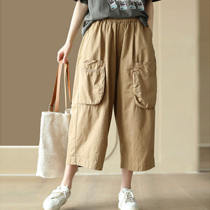 Quần baggy linen lửng lưng thun kiểu túi hộp - NU00001