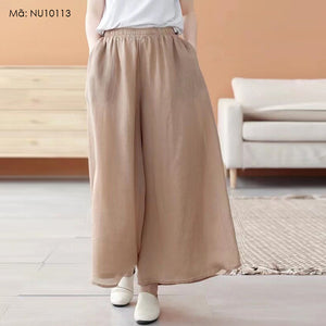 Quần baggy linen lưng thun ống rộng hai túi chéo - NU10112