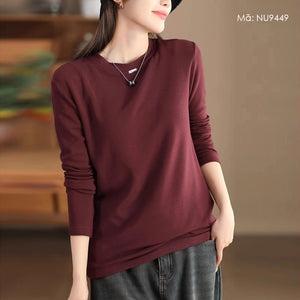 Áo T-shirt dệt kim dài tay cổ tròn lót nhung - NU9448